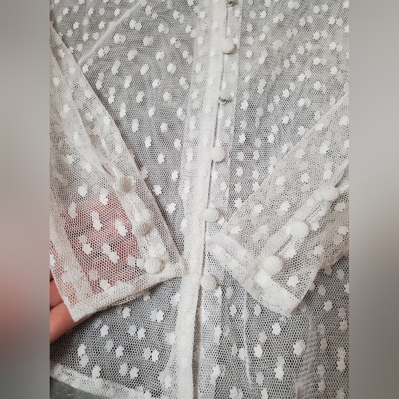 Sandra Mansour X H&M Flounced Tulle Blouse Elegant Sheer Lace. White, Cream. XS. - Picture 4 of 11